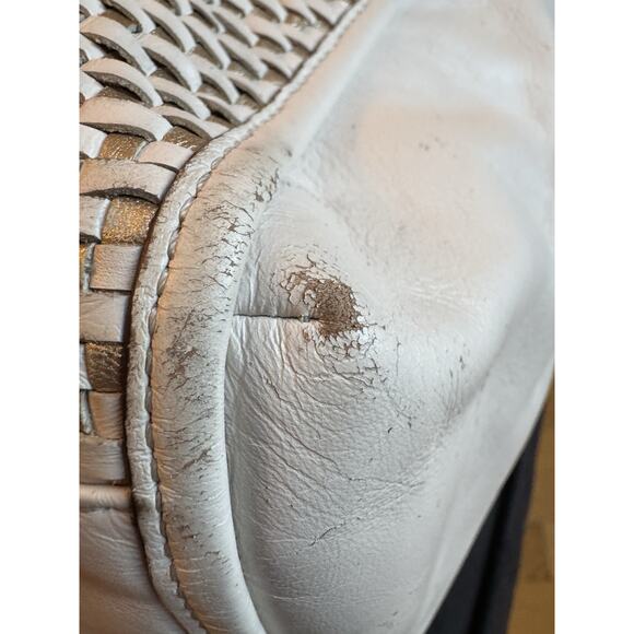 Coach Park Woven Leather Zip Top Tote, in White With Silver - Picture 12 of 16